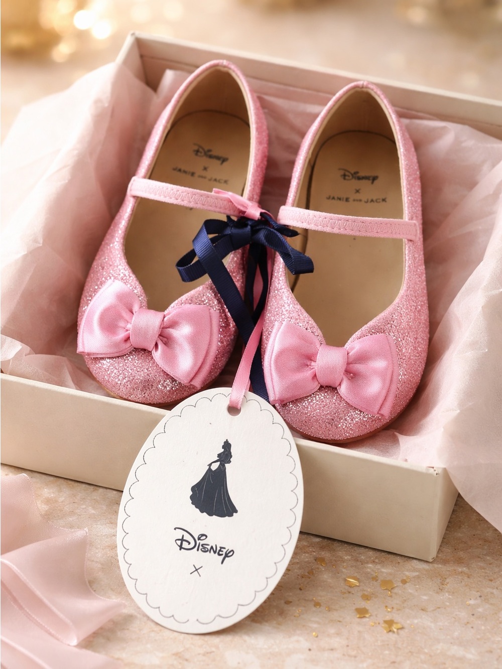 Janie and Jack Pink Glitter Bow Mary Jane Flats